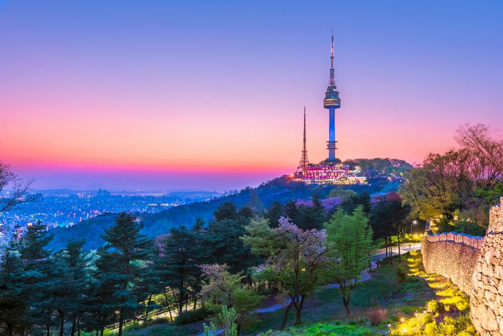 Twilight Seoul Tower in Spring at South Korea