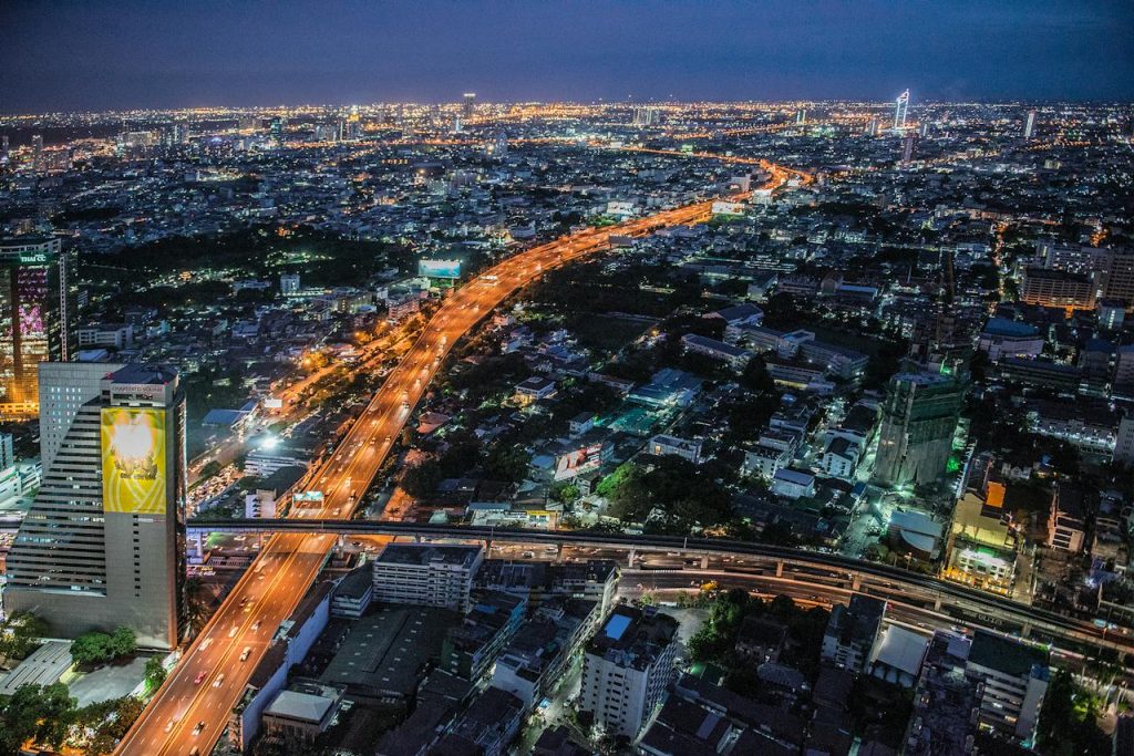 Bird's Eye View Of City During Night in Bangkok